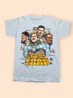 Vintage Pittsburgh Steelers 1990s Steel Trap Caricature T Shirt Medium Gray Vtg